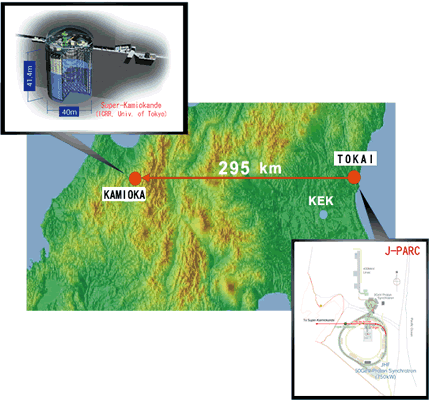 map showing Tokai and Kamiokande