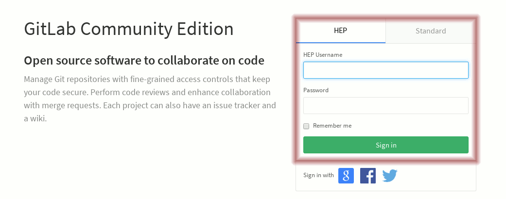 HEP Login via Gitlab